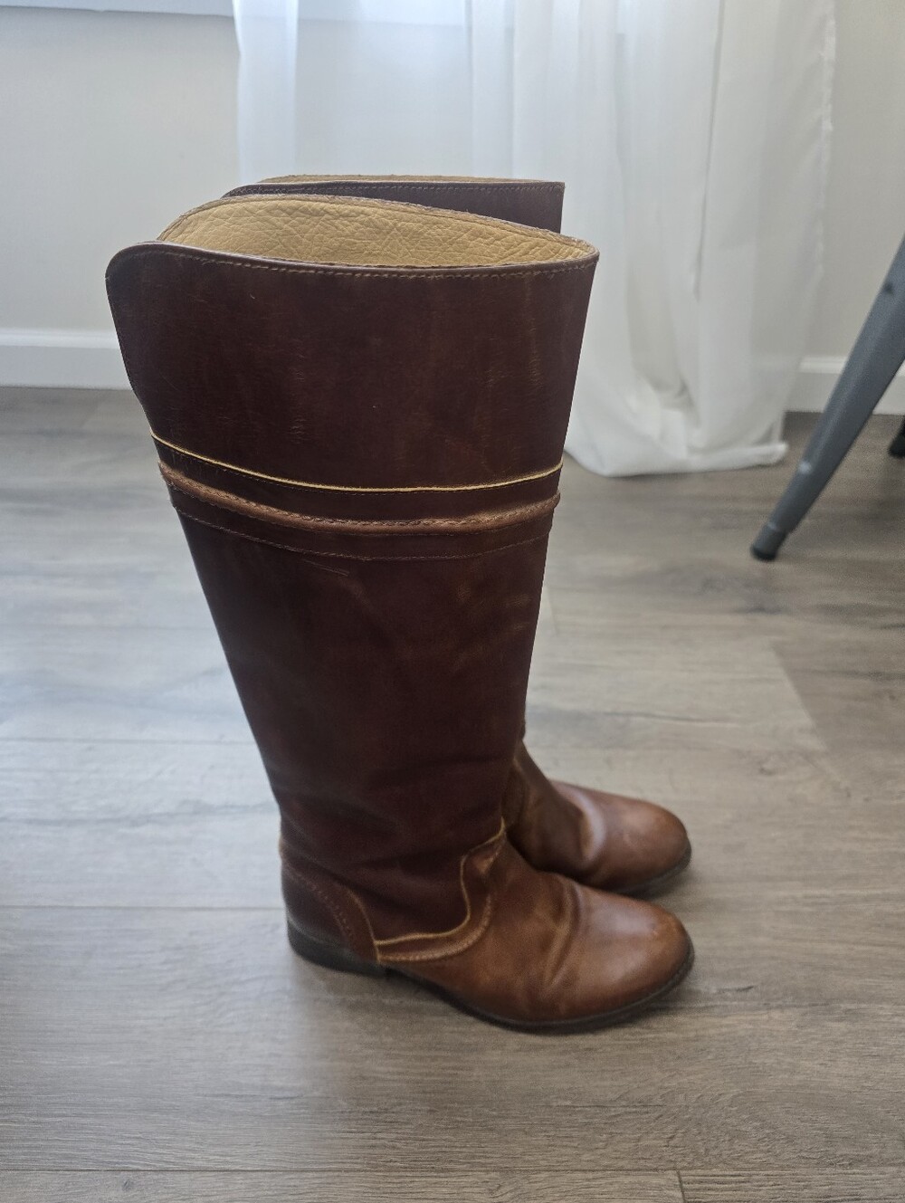 Frye Jane Stitch Pull On Riding Boots Brown Leather Womens Size 7.5 B Western
